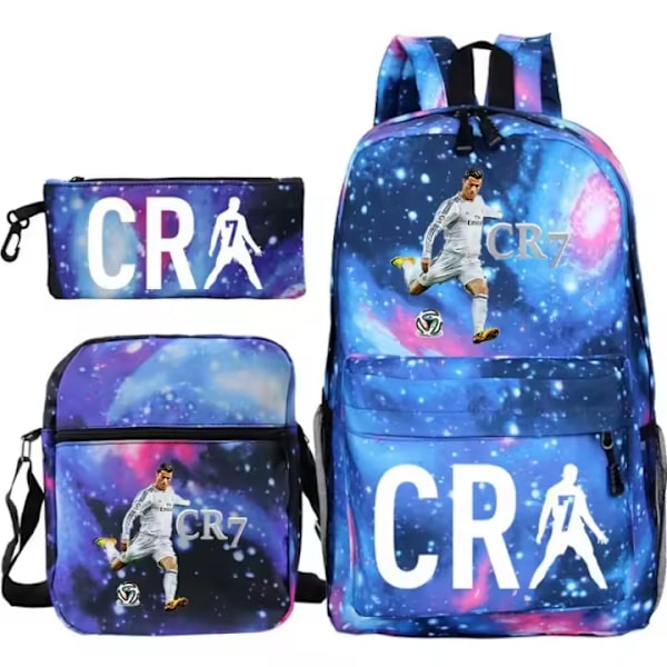 Ny CR7 Rygsæk 3-delt Student Skoletaske Canvas Lynlås Laptop Taske