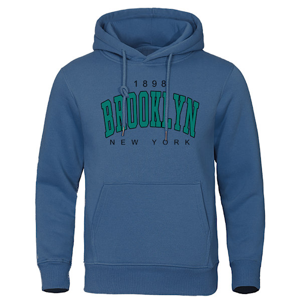 Brooklyn 1898 Print Mænds Hoodie, Rundhals Trøje, New York Print, Plus Size, Mode Mænds Tøj Black XL