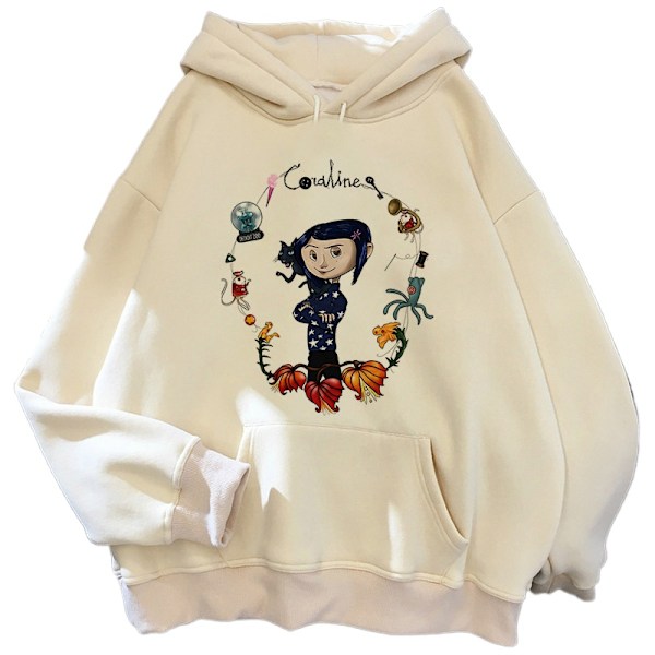 Coraline Hoodies för Kvinnor Roliga Grafisk Sweatshirt Långärmad Huvtröja 65151 XS