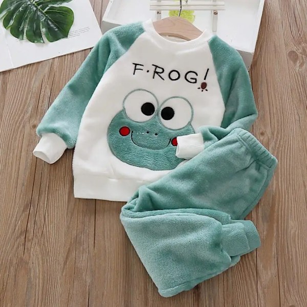 Baby Piger og Drenge Koralsoft Fleece Pyjamas Sæt Tyk Flanel Varme Pyjamas 2 stk Vinter Nattøj Rana verde 3T(XL)110