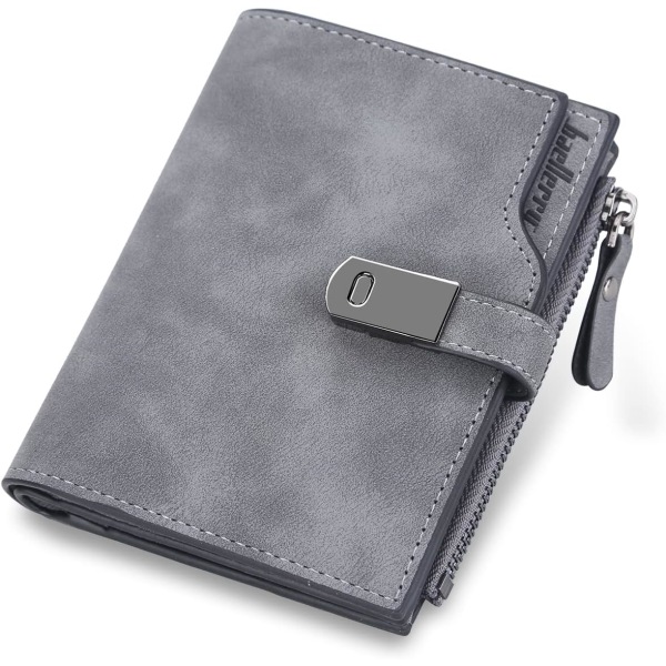 Små plånböcker för kvinnor, liten handväska med myntficka med blixtlås, damplånbok PU-läder Mjuk damplånbok Bifold Compact Damplånbok (mörkgrå-S)