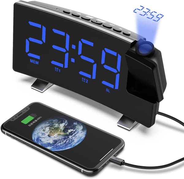 Projection Clock Radio, 180° Ceiling Projection Alarm Clock