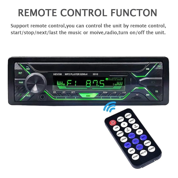 Bilstereo med Bluetooth, Single Din Radio Fm Media Player Usb/tf/sd/aux lydmottaker, Hands Fre