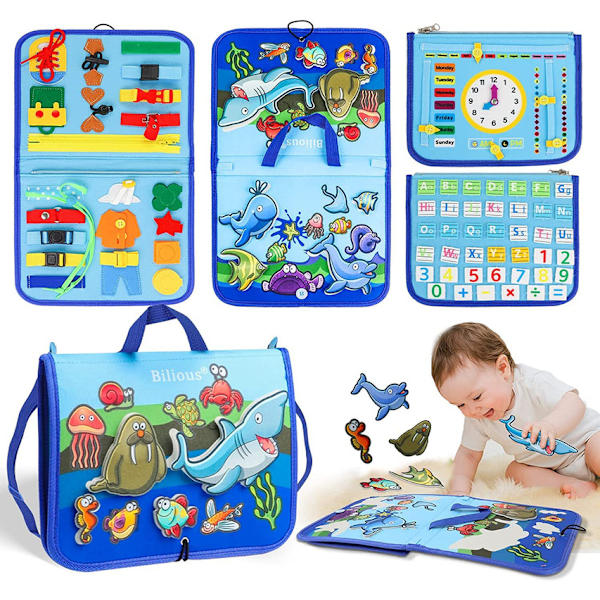 Montessori-lelu taaperoille, 4-kerroksinen aktiviteettilevy, aistilelu, Montessori-lelut pojille 3 4 vuotta, oppivat peruselämäntaitoja Ocean folder style