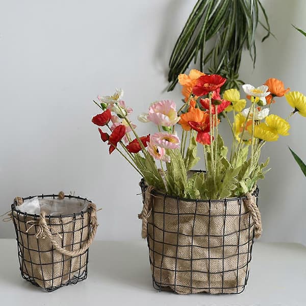 Robust linneväxtkorg Modern vävd förvaringsbehållare för blomkruka Inomhusplanter Rustik heminredning Large