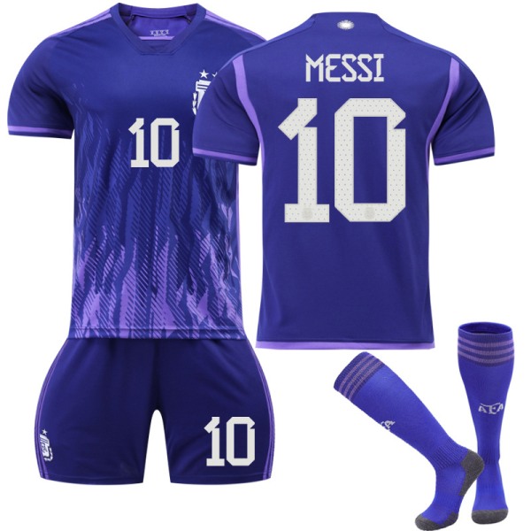 2022 Qatar landslagsskjorte for barn, voksen fotballdrakt kostyme Messi Argentina Borte Messi Argentina Away 10 Kids 28(150-160CM)