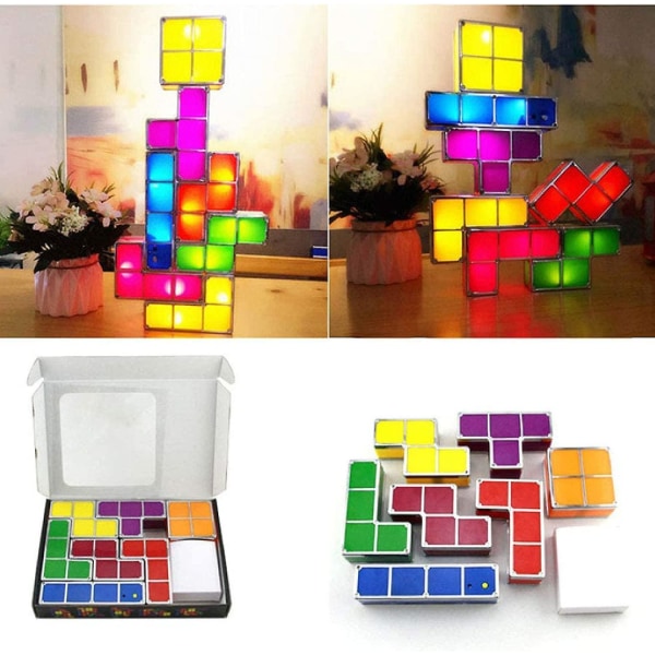 Tetris pinottava yövalo, 7 kpl Tee itse led 7 väriä 3d palapelit induktio lukittava pöytälamppu valaistus tee itse magic lohkot kirkas valo lapsille teinille