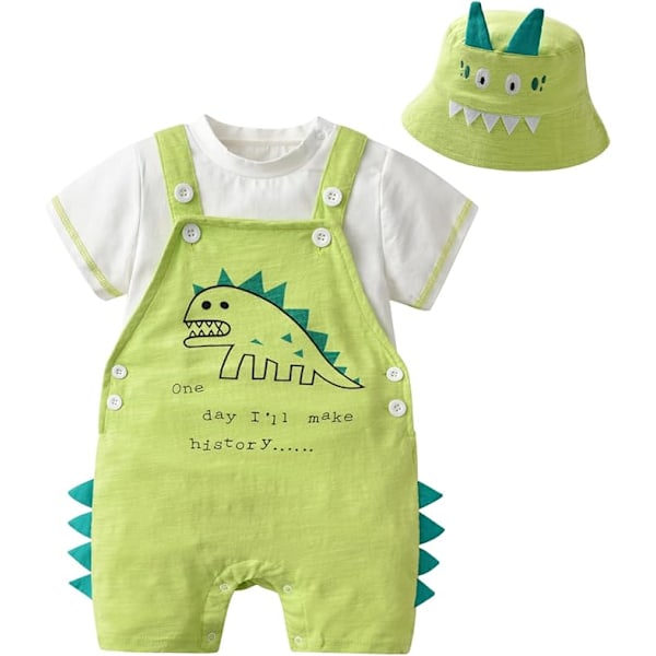 Unisex Baby Sommarset, Casual Kortärmad T-shirt, Shorts, Huva 3-Delat Outfit Kläder Green 59