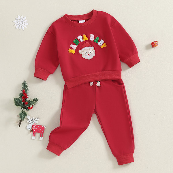 Ma & baby toddler baby boys julkläder set med broderade bokstäver, långärmad topp och byxor, halloween juldräkter, 6 månader till 4 år Rojo 18-24Months