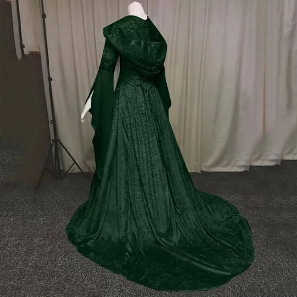 Gotisk Huvad Kläning Brudklänning Cosplay Halloween Verde XL