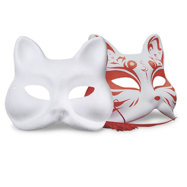 6 st oavslutade katt cosplaymasker tecknad pappersmask Vuxen maskeradfestfavoriter White 18X16X6CM