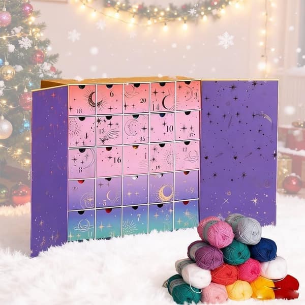 Crochet Advent Calendar 2026 - 25 Days of Yarn & Patterns with Tutorials, DIY Countdown Box for Knitters, Christmas Craft Gift for Crocheting