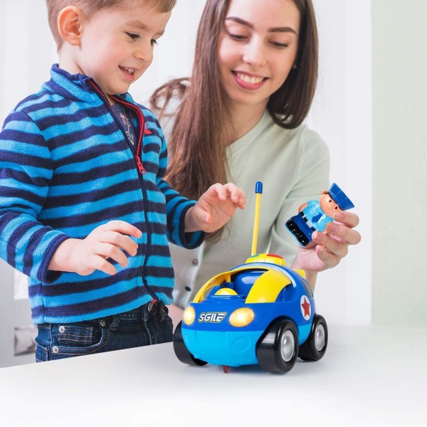 Fjernkontrollbil for småbarn med lyd og lys, RC politibilleker Bursdagsgave til 18 måneder+ år gamle gutter jenter, blå