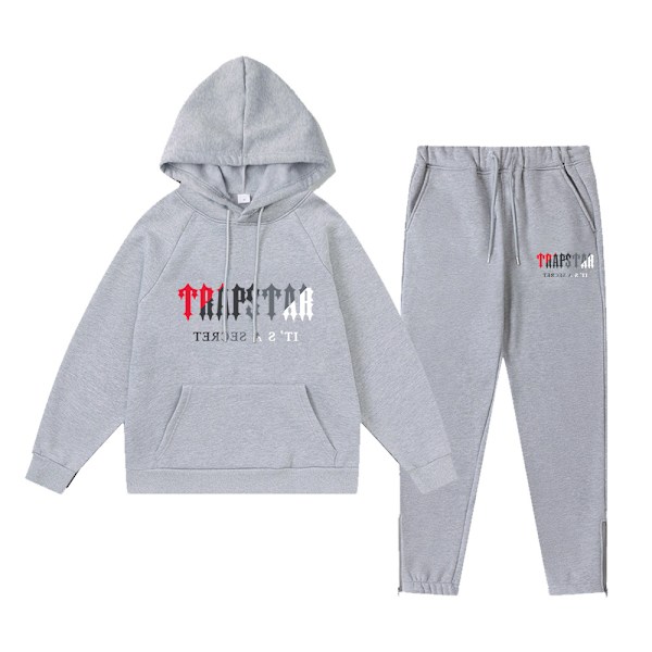 Trapst Tiikeripää-kuvioinen hupullinen pehmoneule Muoti Liukuvärjätty kirjain Casual urheilusetti Print 03- Gray M