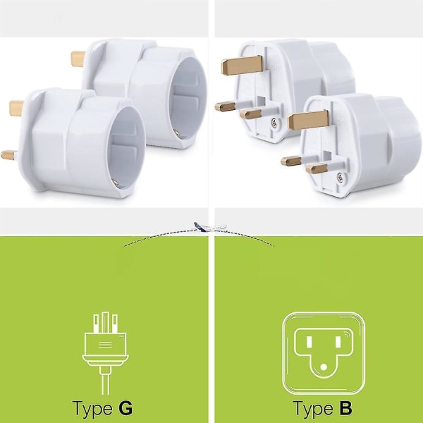 2x Rejseadapter Adapterstik Til England - Rejsestik Strøm Eu To Uk-stik - Rejsestik Hvid