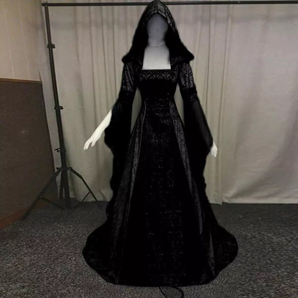 Gotisk Huvad Kläning Brudklänning Cosplay Halloween Negro XXXL