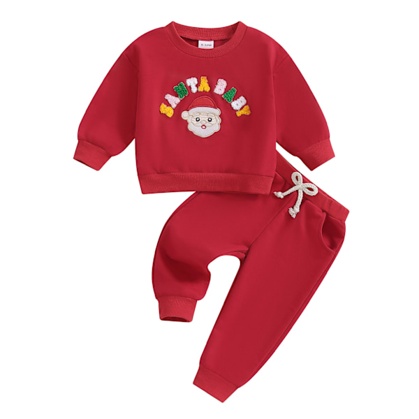 Ma & baby toddler baby drenge jule tøj sæt brev broderi langærmet toppe bukser halloween jule outfits 6 måneder til 4 år Morado 6-12Months