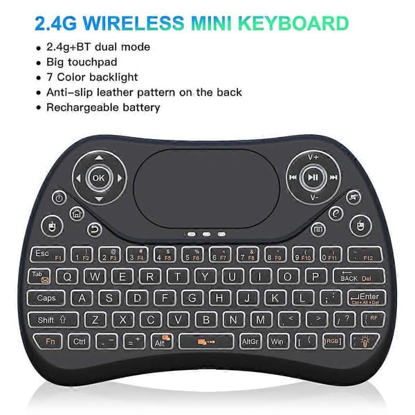 T2 PRO Mini-tastatur med touchpad, 7 LED-baggrundsbelysning til Android TV-boks, Smart-TV/PC