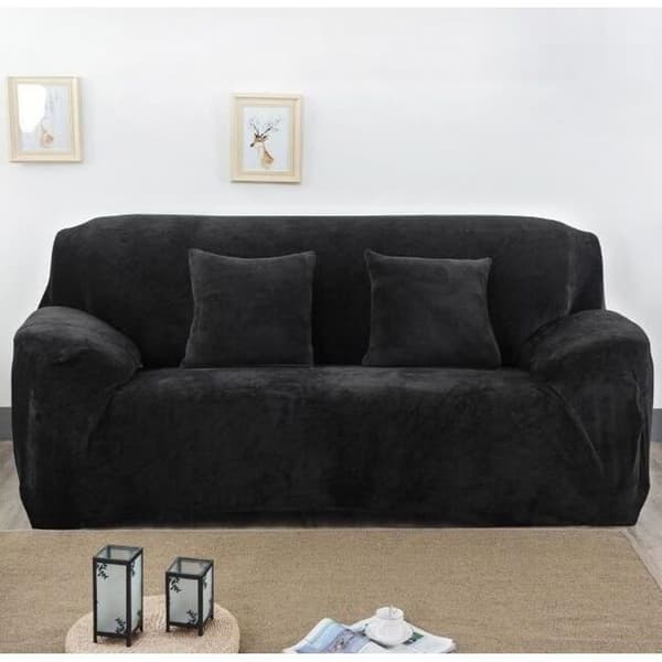 Sofabetræk - Fløjl - 2-personers - Elastisk - Sort - 145-185 cm