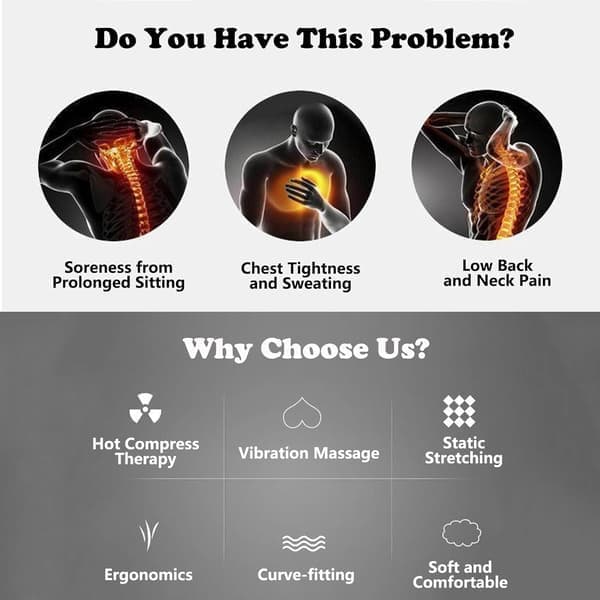 3-in-1 Back Massager with Heat – Traction & Vibration for Sciatica & Lower Back Pain, Ergonomic Lumbar Support – Black Black