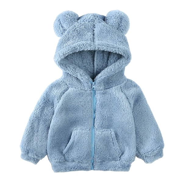 Baby Fleece Hoodie Jakke med Bjørnører Vintervarm Lynlåsjakke Nyfødt Spædbarn Tøj 1 2-3t