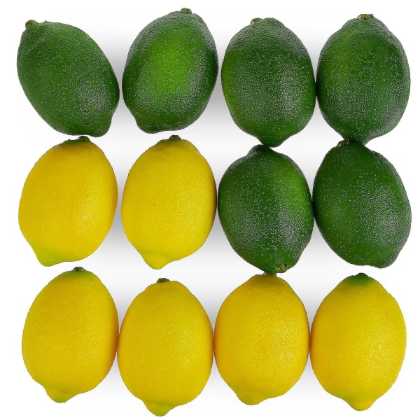 Store kunstige citroner og limefrugter, realistiske dekorative, falske rekvisitter - sæt med 12