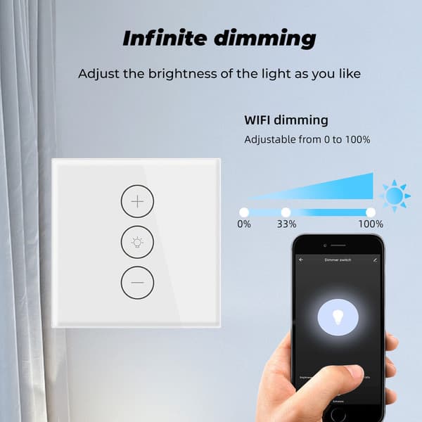Dimmer, Procentfunktion WiFi Ljusdimmer med Timerfunktion, WLAN Röststyrning Infälld Belysning