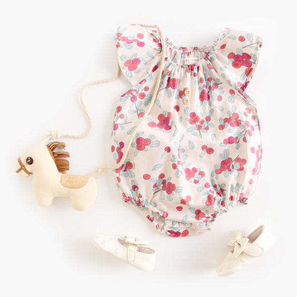 Babyflicka Bomullsbody med Blommönster, Söt Jumpsuit för Sommar BRS2271-RD 18-24M