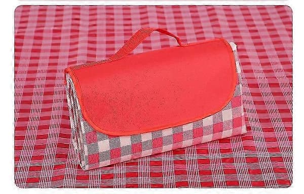 Suuri vedenpitävä piknikviltti ranta- ja telttaretkille red and white grid 49*49cm