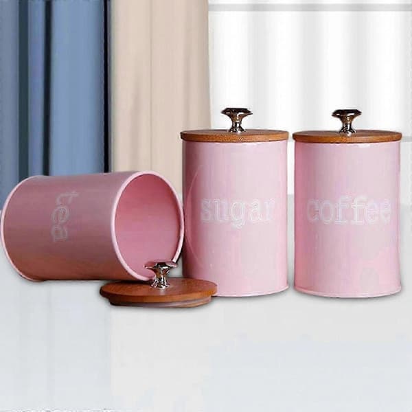 3-pack lufttäta köksbehållare för matförvaring, kaffe, socker, mjöl Pink