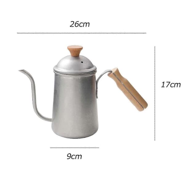 Hvit Hell Over Kaffekjele 650ml Rustfritt Stål Lang Tut Trehåndtak