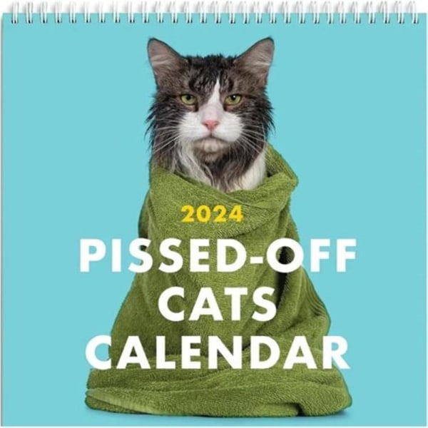 2024 Pissed-off Cats Kalender, vægkalender, 12 måneders kalenderplanlægger Daglig arrangør, sjov gave til katteelskere