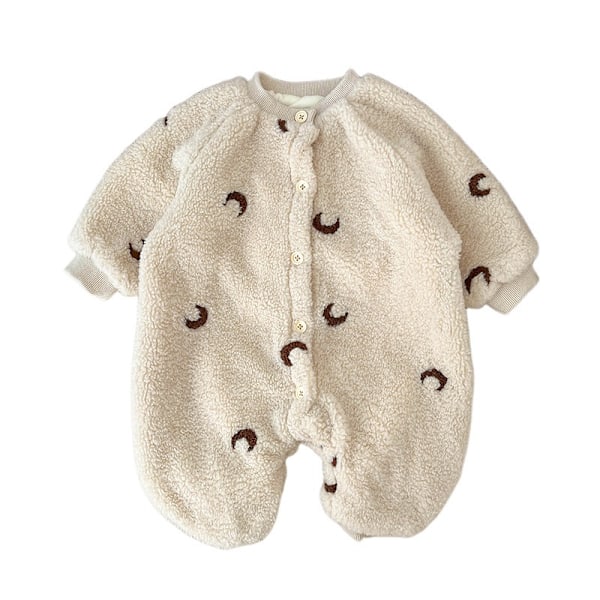 Baby Jumpsuit for høst og vinter, tykk og varm med broderi og fløyelsfôr caqui 80