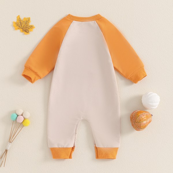 Baby Piger og Drenge Casual Langærmet Rundhals Romper Bogstav Græskar Broderi Halloween Tøj Outfits 0-18 Måneder 12 month