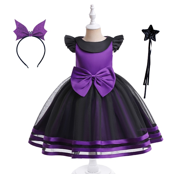 Halloween Cosplay Klänning för Flickor Prinsessa Rosett Kostym Barn Häxa Karneval Fest Födelsedag Bröllop Kläder Halloween01 130cm