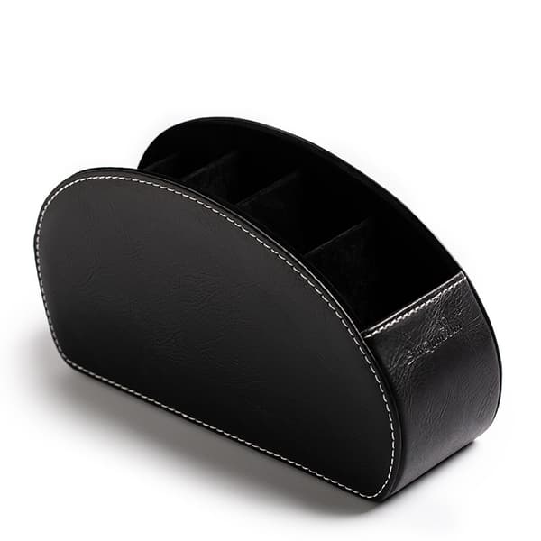 Leather TV Remote Control Holder Desktop Organizer with 5 Compartments