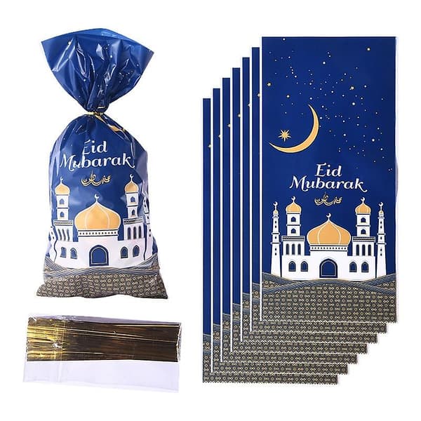 25/50 st Eid Mubarak Godis Kexpåsar Blå Tempel Godispåsar Presentförpackningspåsar för Kareem Ramadan