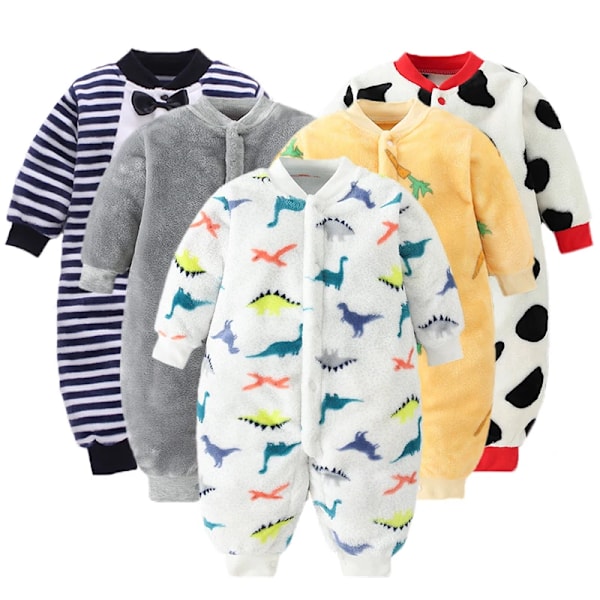 Nyfødt babytøjssæt blødt spædbarnspigejakke drengespjæld flanel baby romper baby jumpsuit tøj 0-18 måneder Darkblue-dinosaur 18M