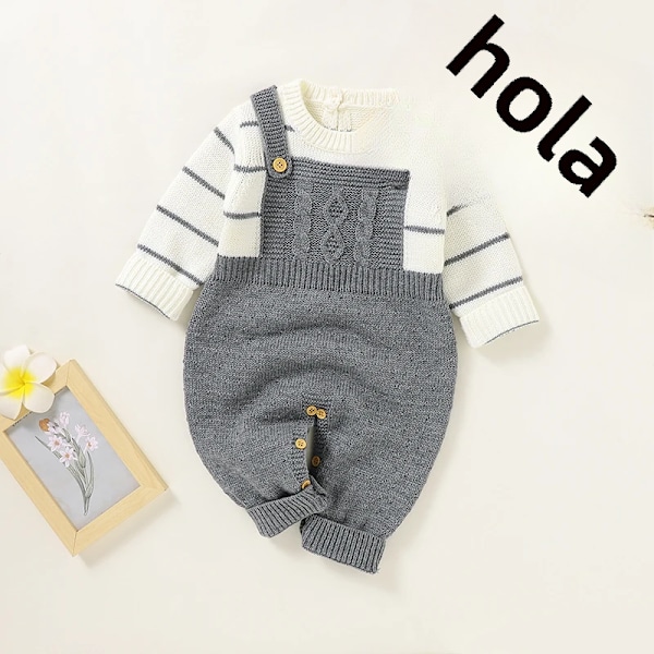 Nyfødt Baby Gutter Jenter Lang Ermet Strikket Romper En Del Jumpsuits Spedbarn Klær Høst Vinter 82W1052-4 3M