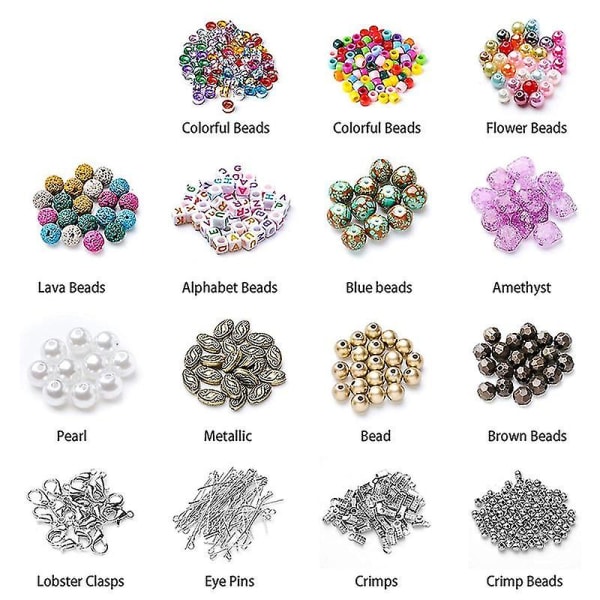 2456 stykker af smykkefremstillingssæt, smykkefremstillingsværktøjssæt med smykkeperler, smykketænger, perle