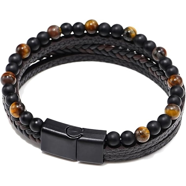 Mænds Armbånd Læder Multilayer Armbånd til Mænd Flettet Perler Armbånd