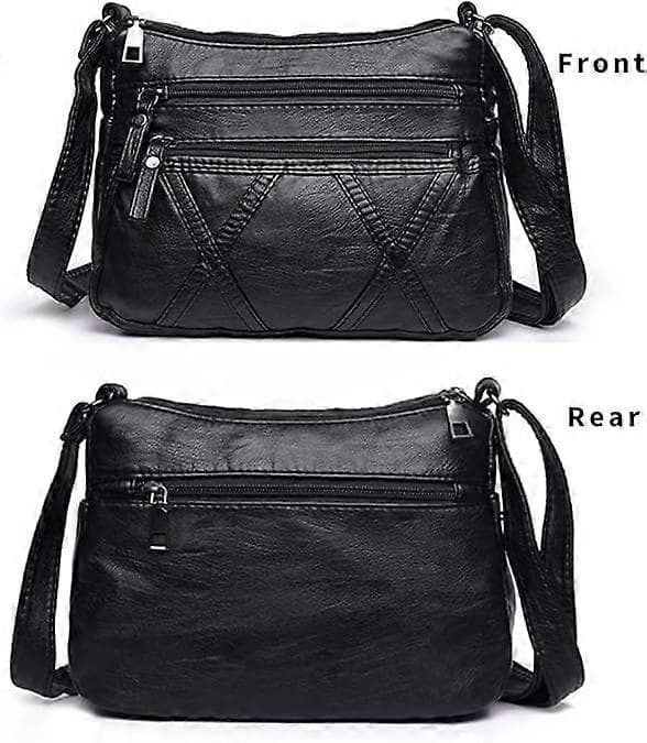 Bløde og smidige PU-læder håndtasker, skuldertasker, crossbody-tasker og budtasker til kvinder Sort Black T1