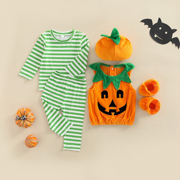 Ma & baby Halloween-kostymer for babygutter og -jenter 0-3 år, gresskar-klær for nyfødte, langarmede topper + bukser + lue + sko Naranja 0-6Months