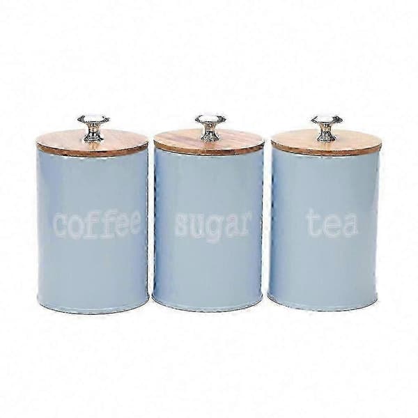 3-pack lufttäta köksbehållare för matförvaring, kaffe, socker, mjöl Blue
