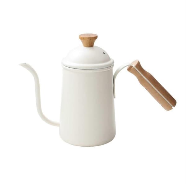 Hvit Hell Over Kaffekjele 650ml Rustfritt Stål Lang Tut Trehåndtak