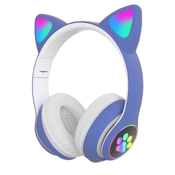 Foldable Wireless Bluetooth Headphones for Kids - LED Light Blue, Adjustable and Comfortable Headset Blue Blue