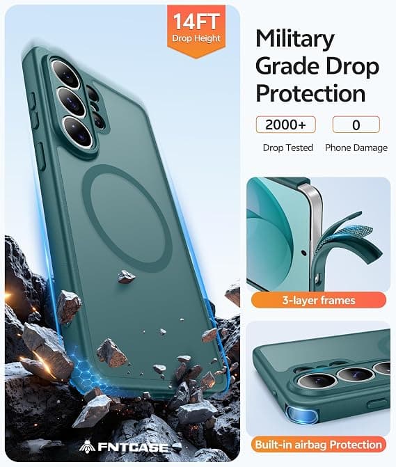 FNTCASE for Samsung Galaxy S26 Ultra Case with Screen Protector, MagSafe Compatible, Translucent Matte, Full Camera Protection, Shockproof Sagebrush Green