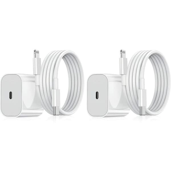 2-pack mobilladdare - Kompatibel med iPhone - Snabbladdare - Adapter + Kabel 20W Vit 2-Pack Kompatibel med iPhone
