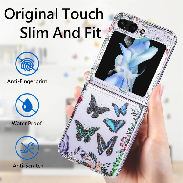 Z Flip 5 etui, sommerfugl klart sødt design mønster hårdt pc stødsikker etui til Samsung Galaxy Z Flip 5 Blue