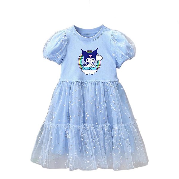 Sanrio Cartoon Anime Kawaii Kuromi Paljetter Prinsessklänning Barn Flickor Sommar Kortärmad Födelsedagsfest Tulle Tutu Kjolf Present Blue 4-5 Years